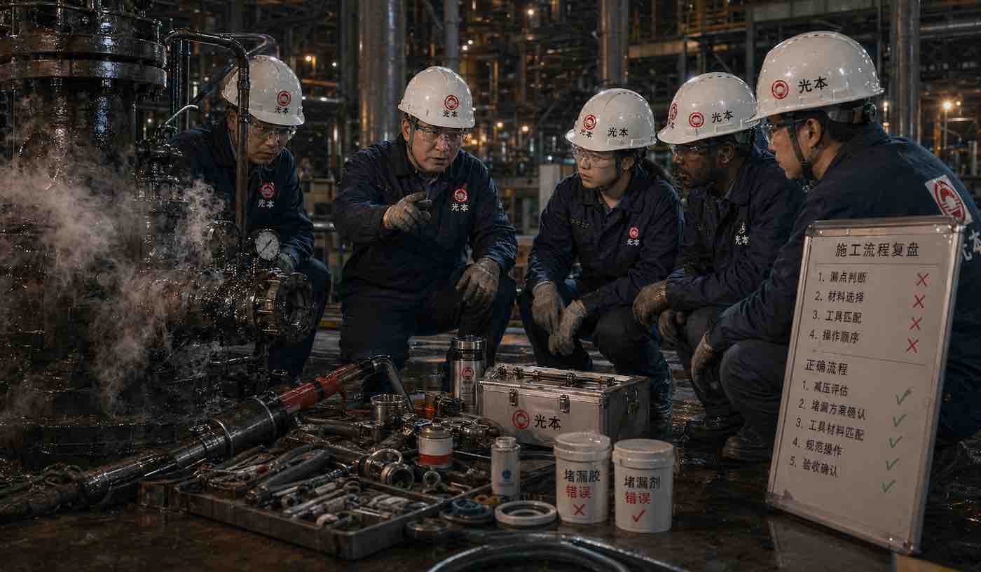 带压堵漏失败常见原因：判断错、材料错、工具错、操作顺序错施工配图